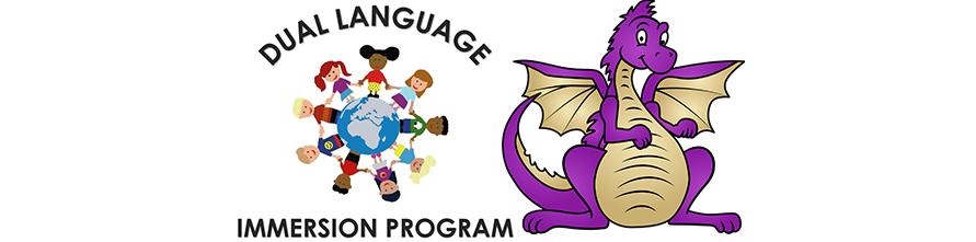dual language immersion logo and ladera palma purple dragon logo