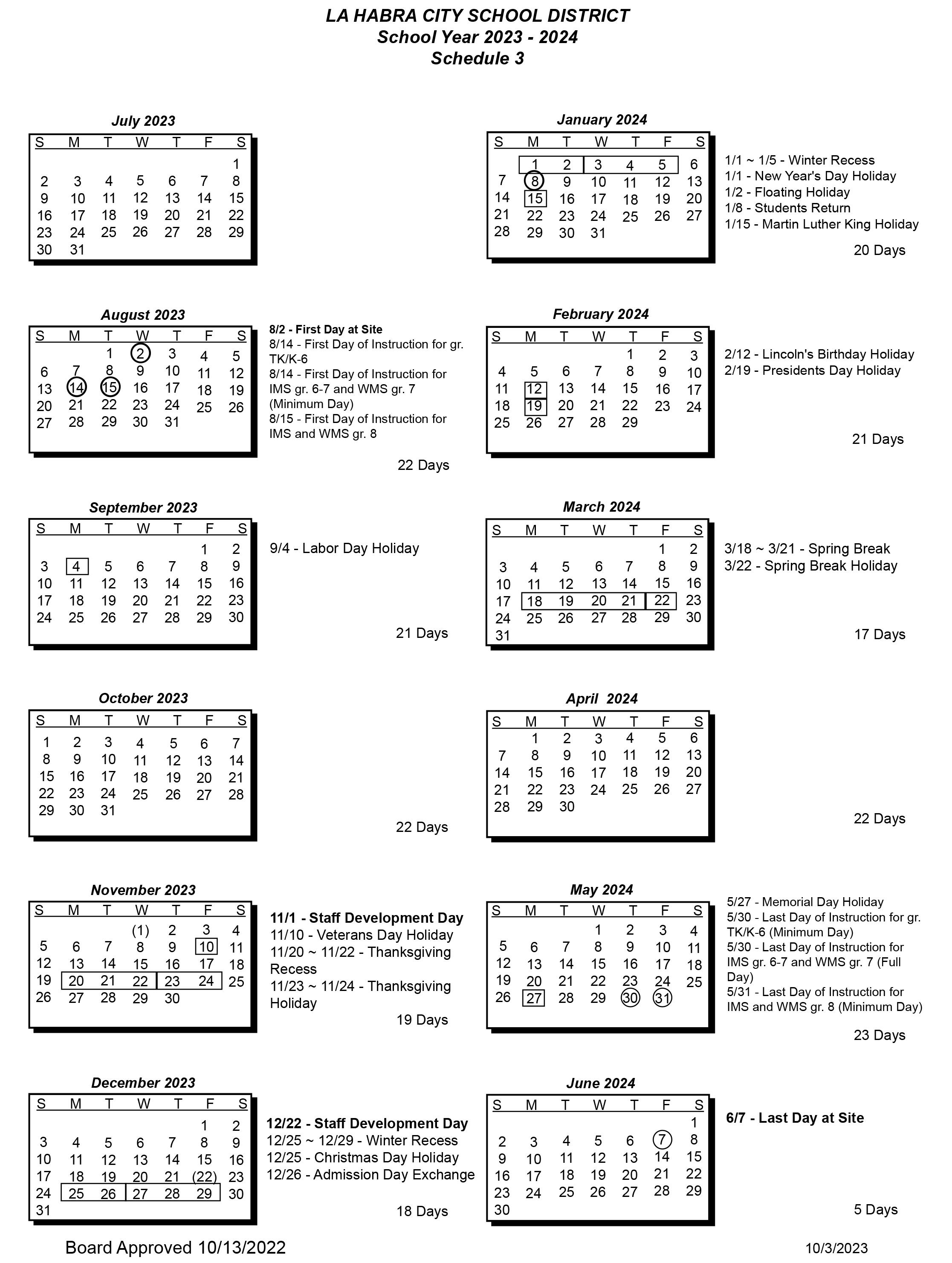 School Year Calendar Schedule 3