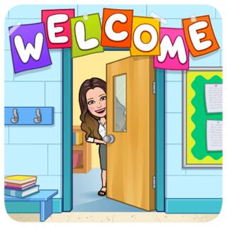 Welcome cartoon image - Teacher behind door